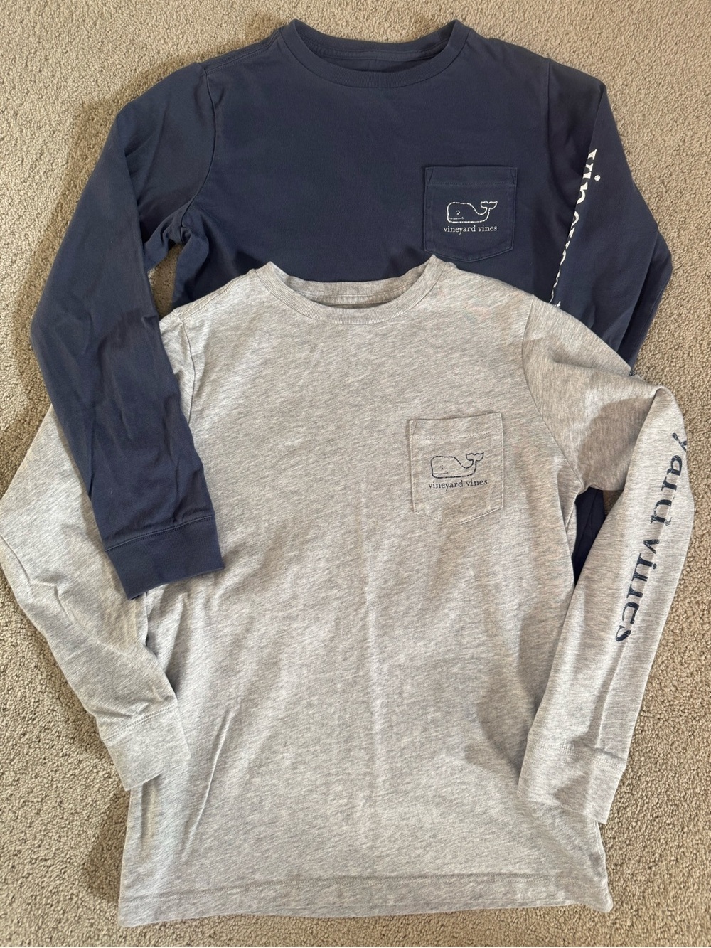 Vineyard Vines Navy & Heather Gray Long Sleeve Pocket Tee